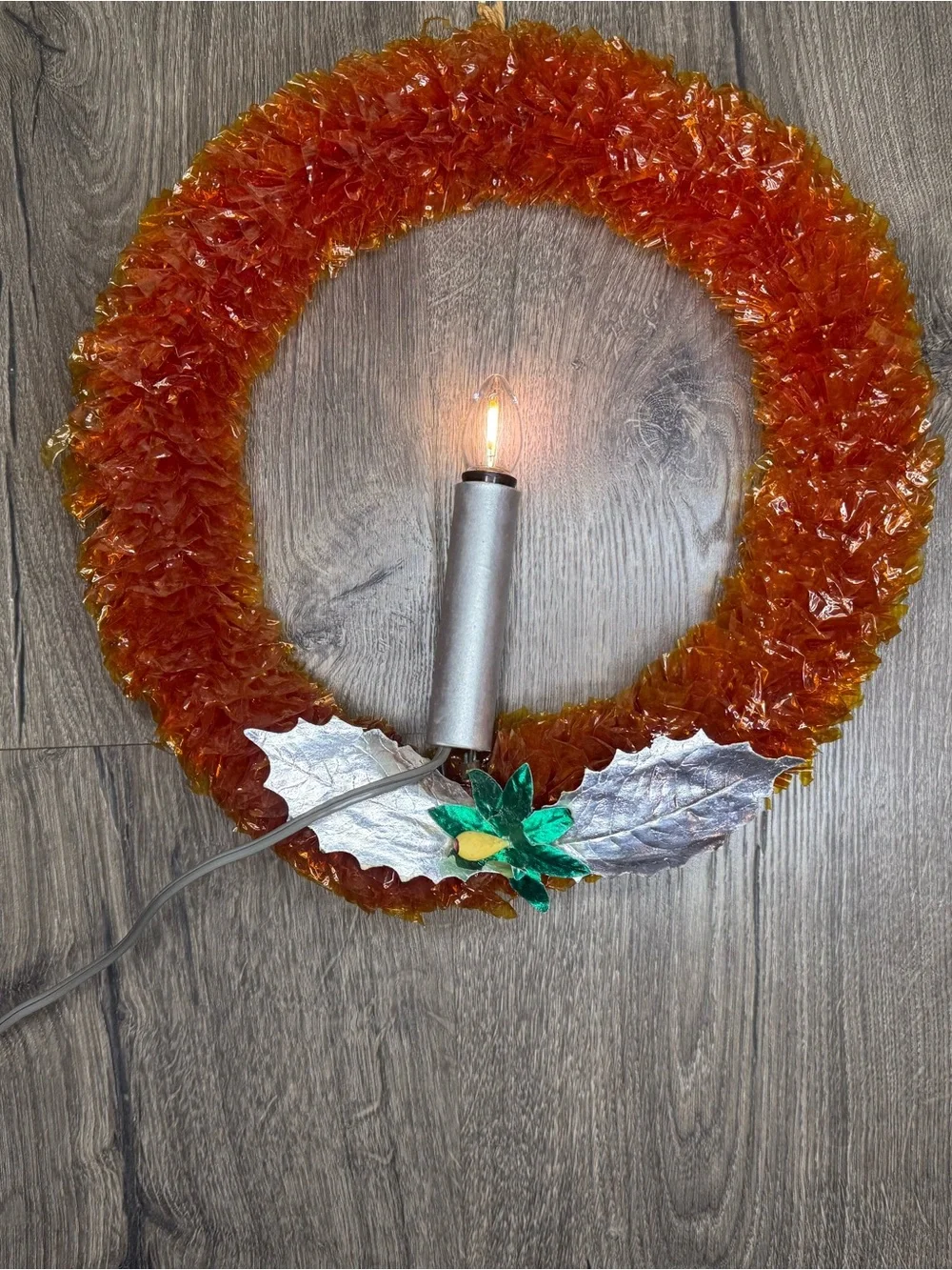 Vintage 1950s Royal Electric Illuminated Cellophane Christmas Wreath In Orig Box